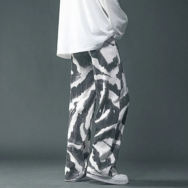 Cloud Swirl Wide-Leg Denim Pants