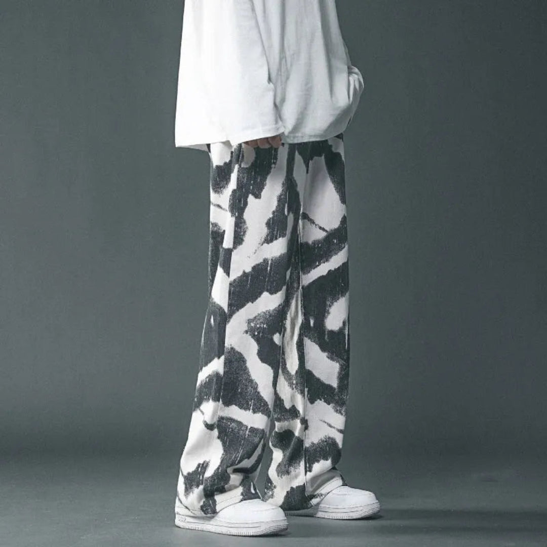 Cloud Swirl Wide-Leg Denim Pants