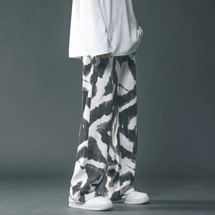 Cloud Swirl Wide-Leg Denim Pants