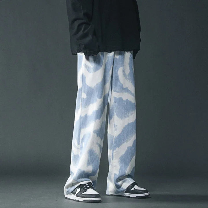 Cloud Swirl Wide-Leg Denim Pants