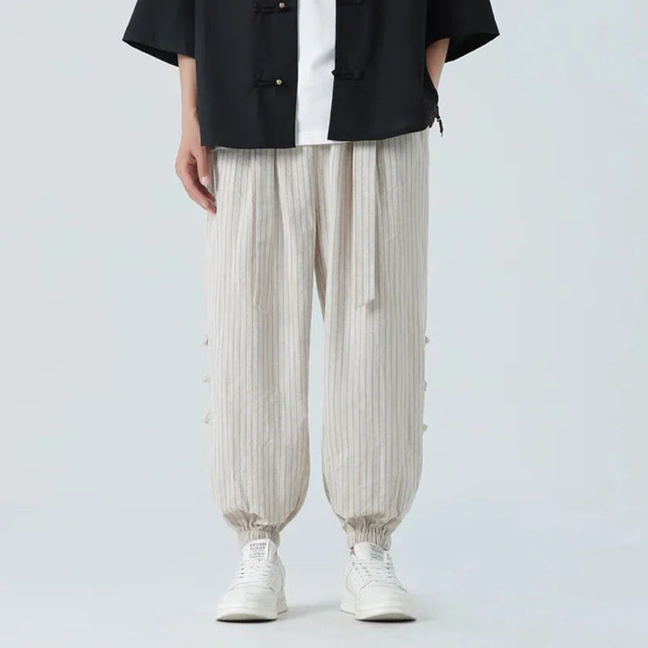 Kyoto Striped Cotton-Linen Jogger Pants