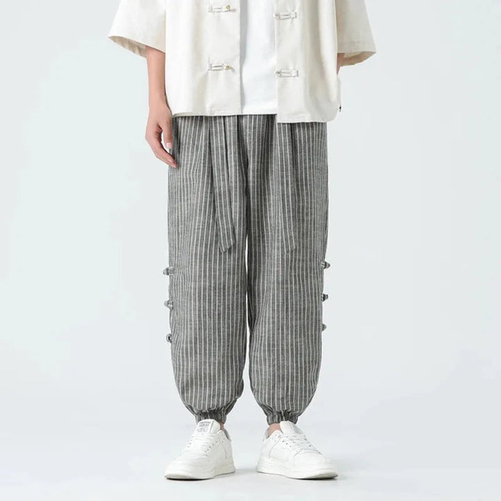 Kyoto Striped Cotton-Linen Jogger Pants