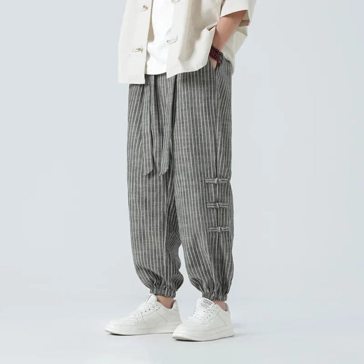 Kyoto Striped Cotton-Linen Jogger Pants