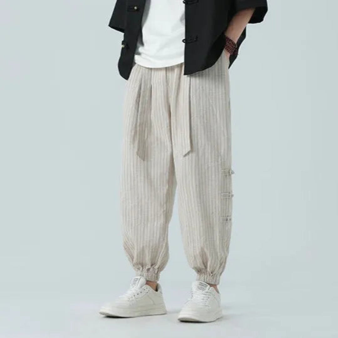 Kyoto Striped Cotton-Linen Jogger Pants