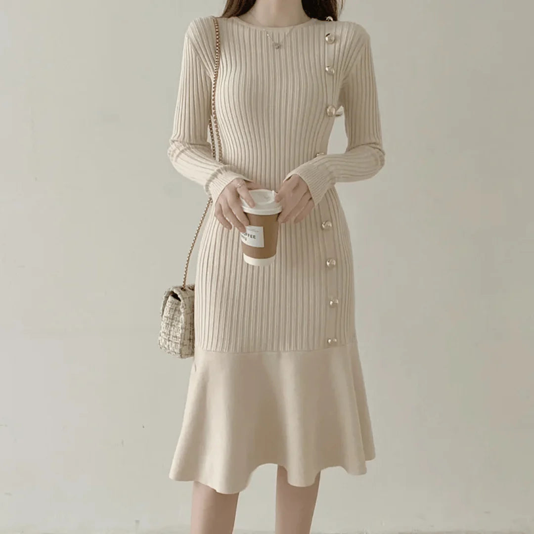 Evelyn Ribbed Knit Button Dress