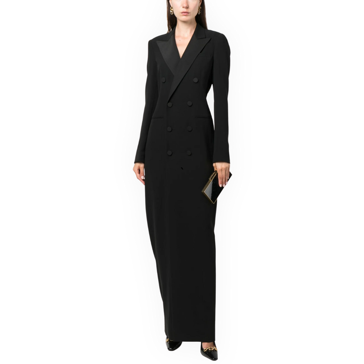 LS | Women’s Elegant Lapel Front-Slit Blazer Gown