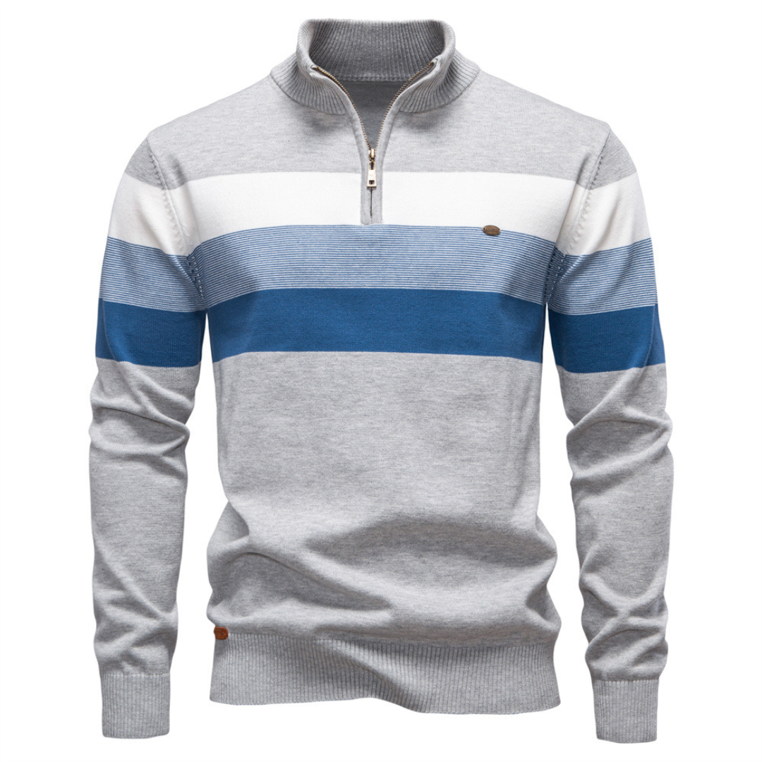 Men’s Striped Cotton Quarter-Zip Pullover Lion Style