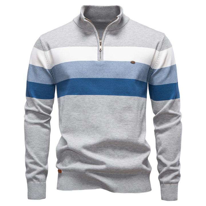 Men’s Striped Cotton Quarter-Zip Pullover Lion Style