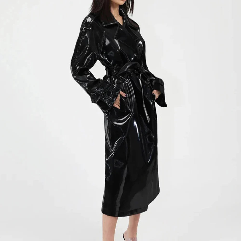 Serena Patent Black Trench Coat