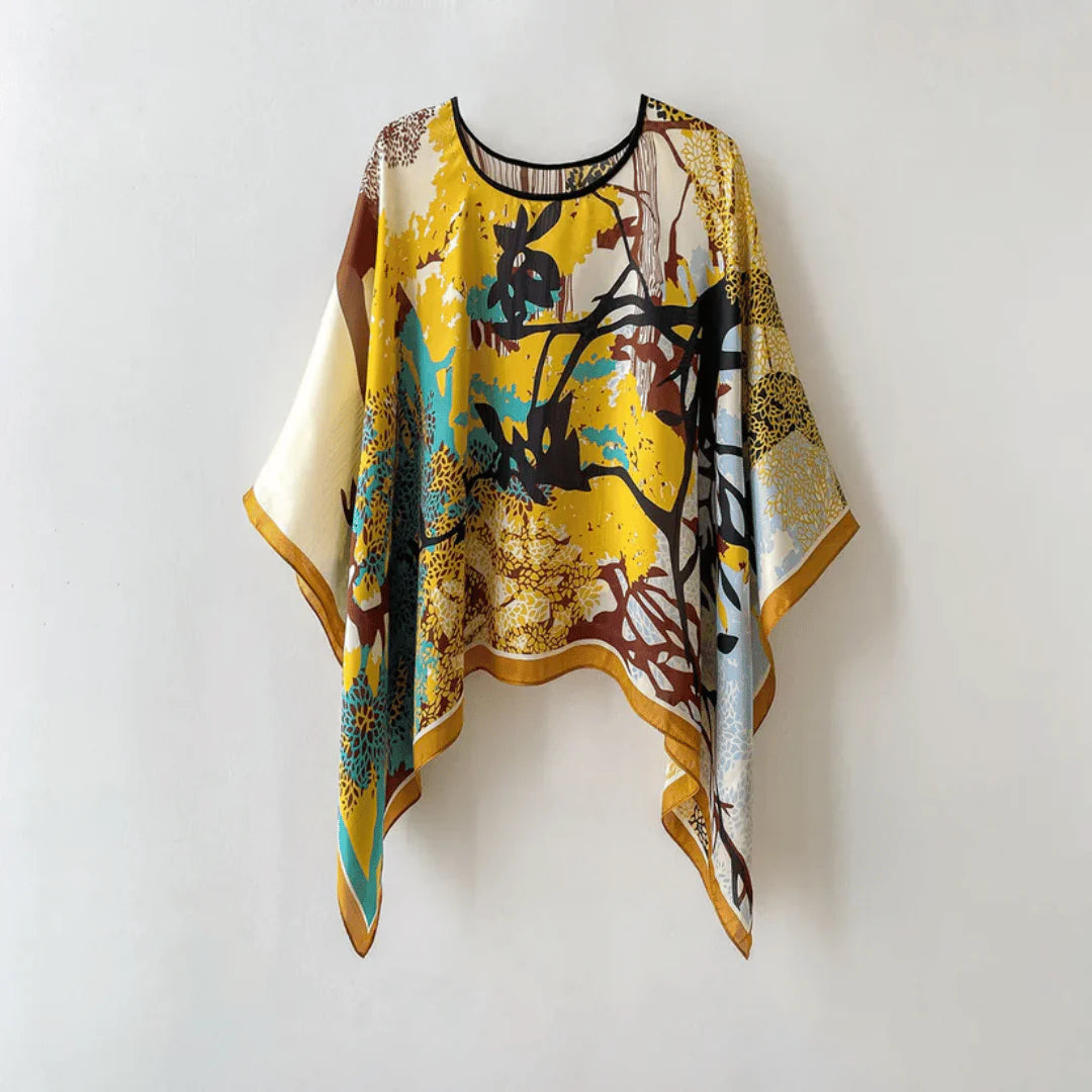 Aurora Silk Printed Poncho Top