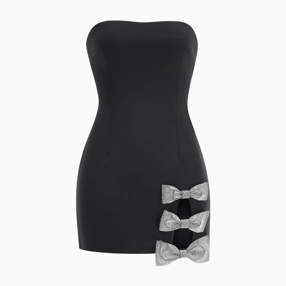 Eva Rhinestone Bow Cutout Dress