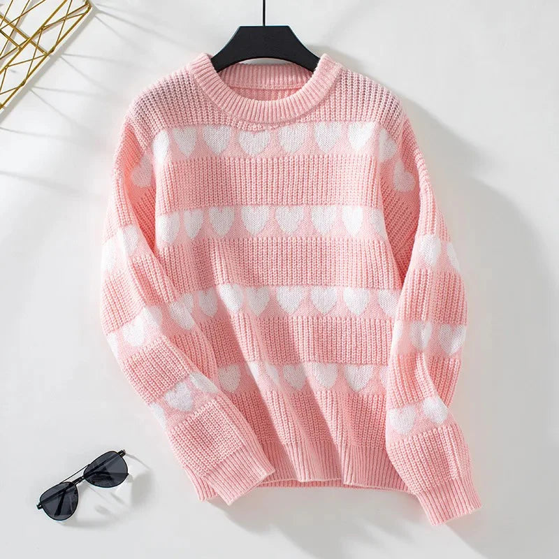 Heart Stripe Knit Sweater