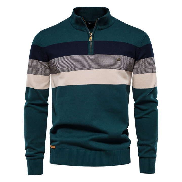 Men’s Striped Cotton Quarter-Zip Pullover Lion Style