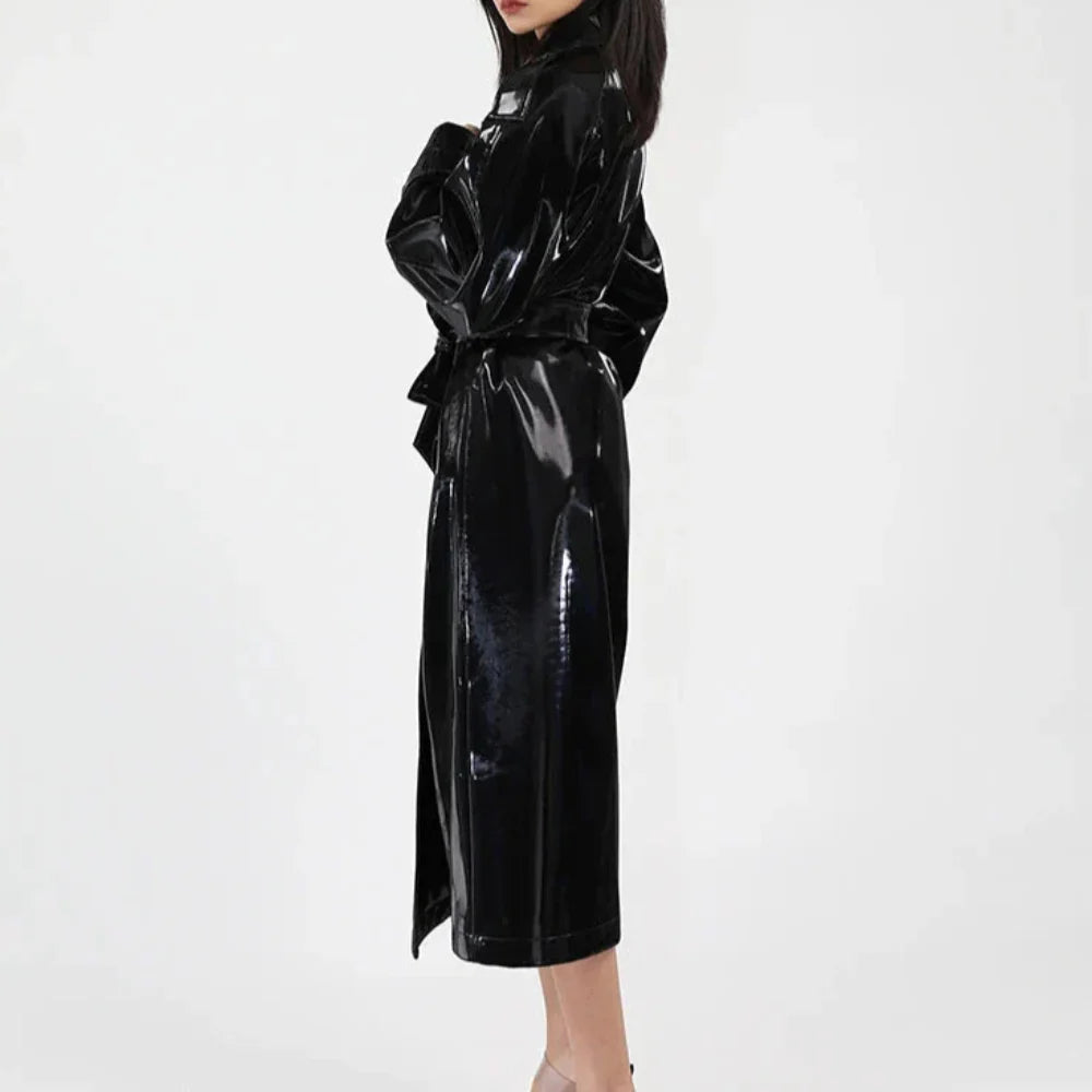 Serena Patent Black Trench Coat