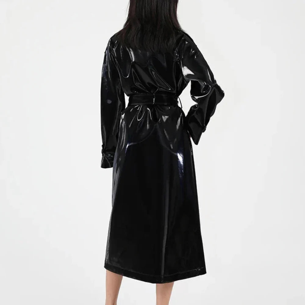 Serena Patent Black Trench Coat