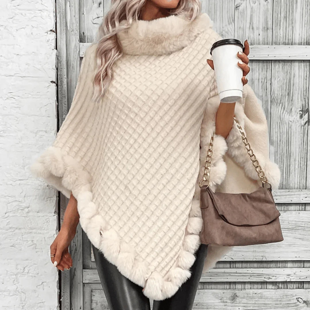 Charlotte Fur-Accented Poncho Sweater