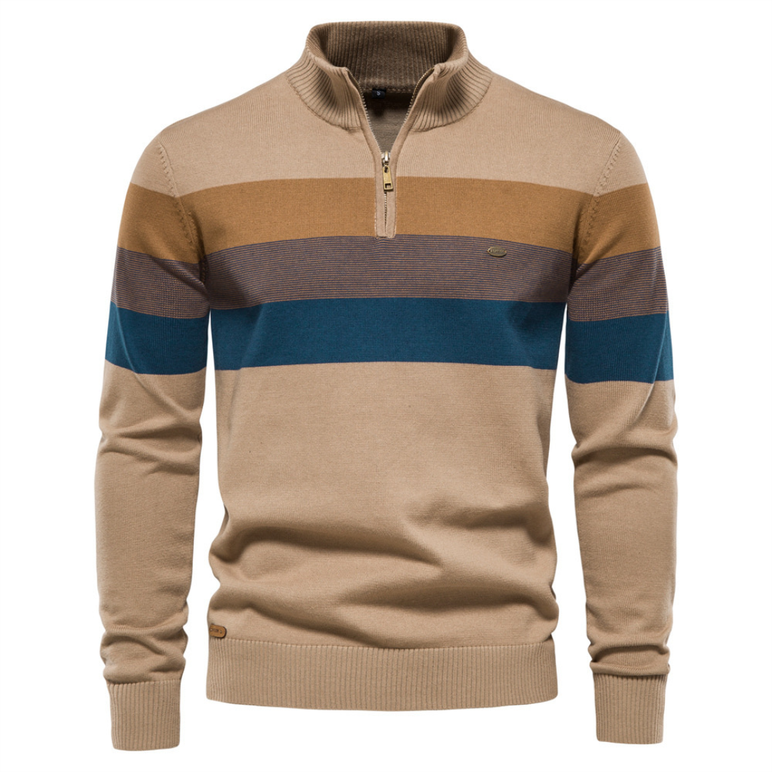 Men’s Striped Cotton Quarter-Zip Pullover Lion Style