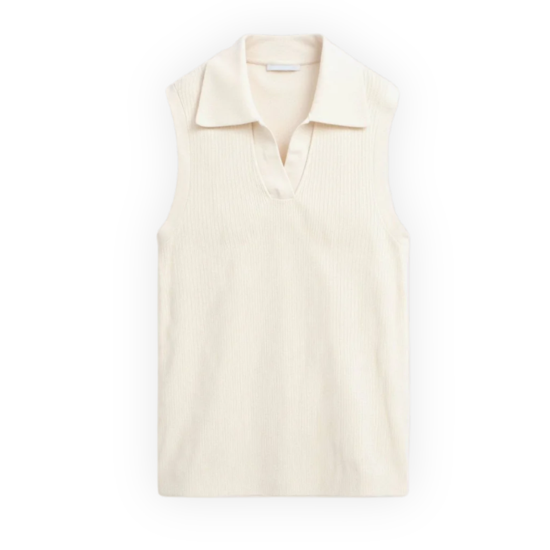 LS | Women Sleeveless Collared Ribbed Top