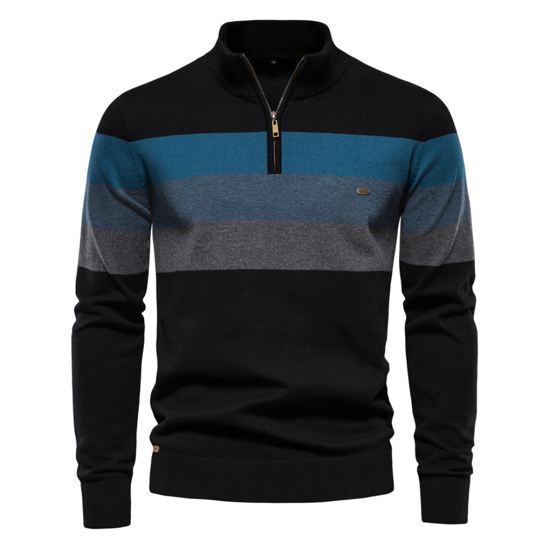 Men’s Striped Cotton Quarter-Zip Pullover Lion Style