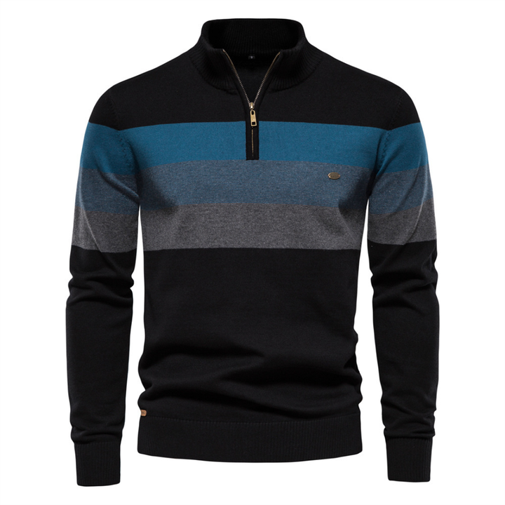 Men’s Striped Cotton Quarter-Zip Pullover Lion Style