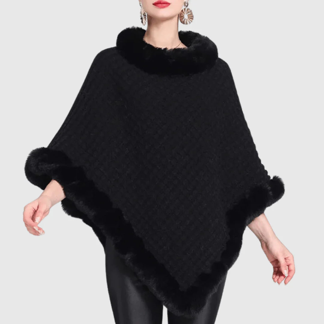 Charlotte Fur-Accented Poncho Sweater