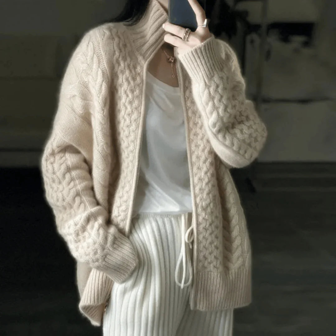 Evelyn High-Neck Zipper Cardigan