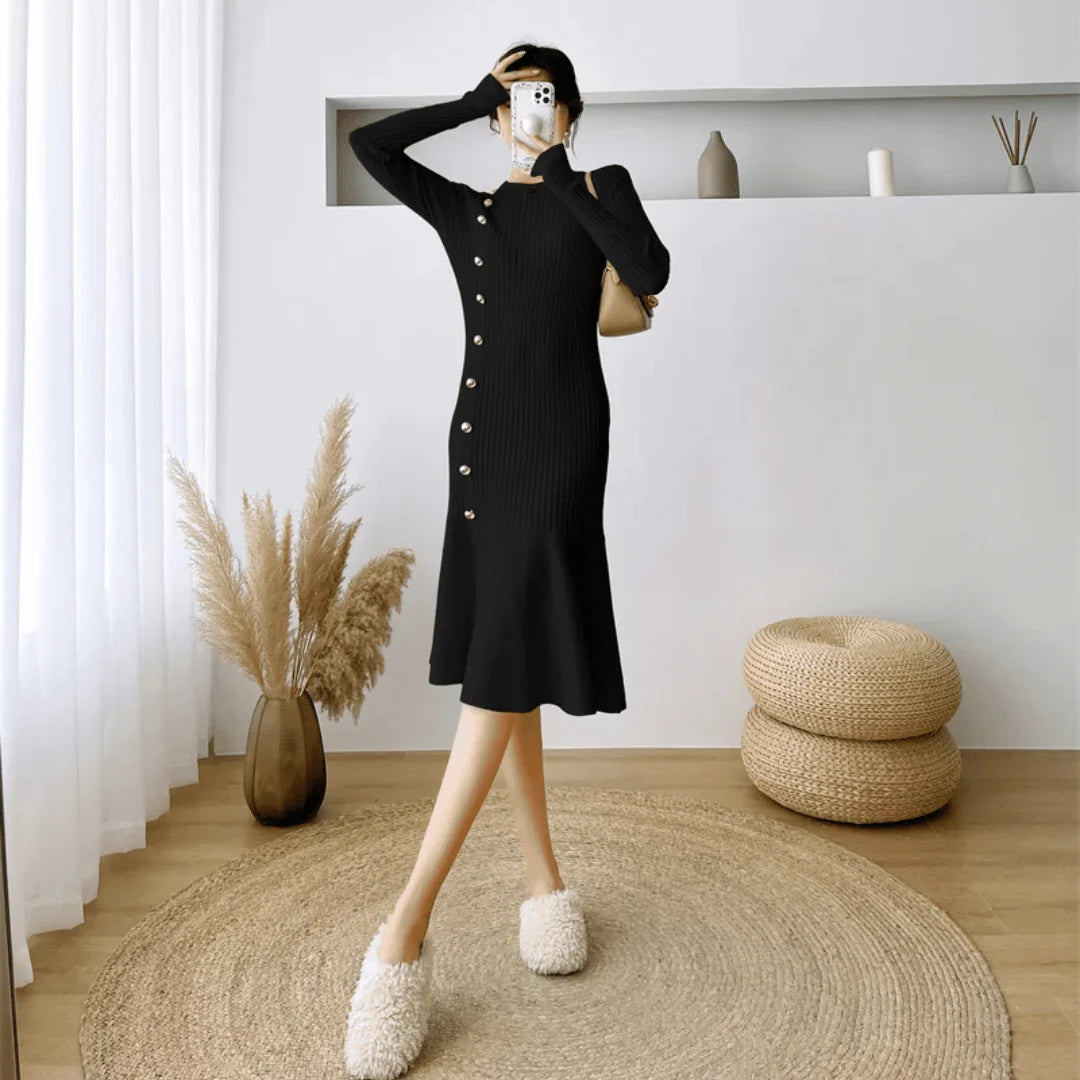 Evelyn Ribbed Knit Button Dress