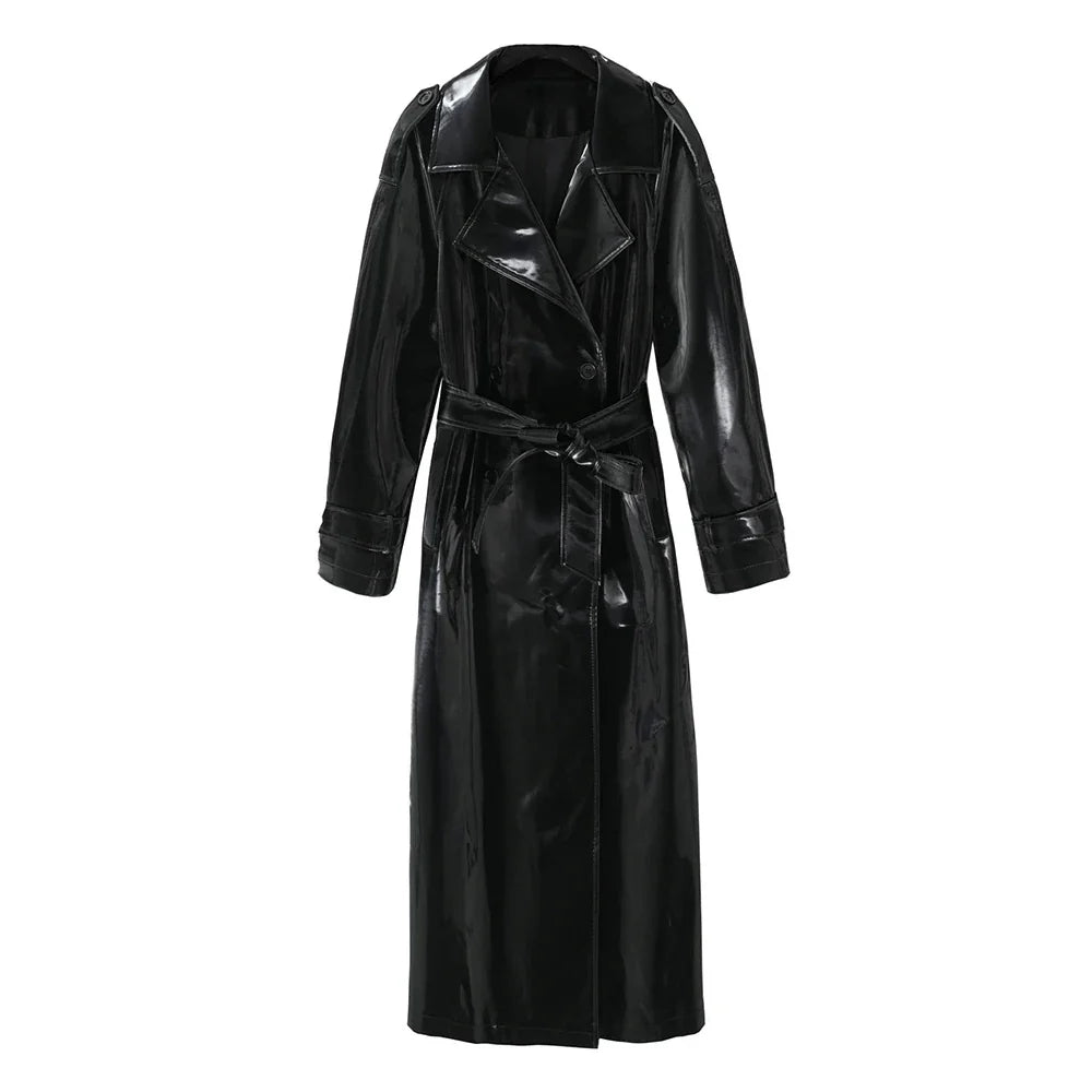 Serena Patent Black Trench Coat