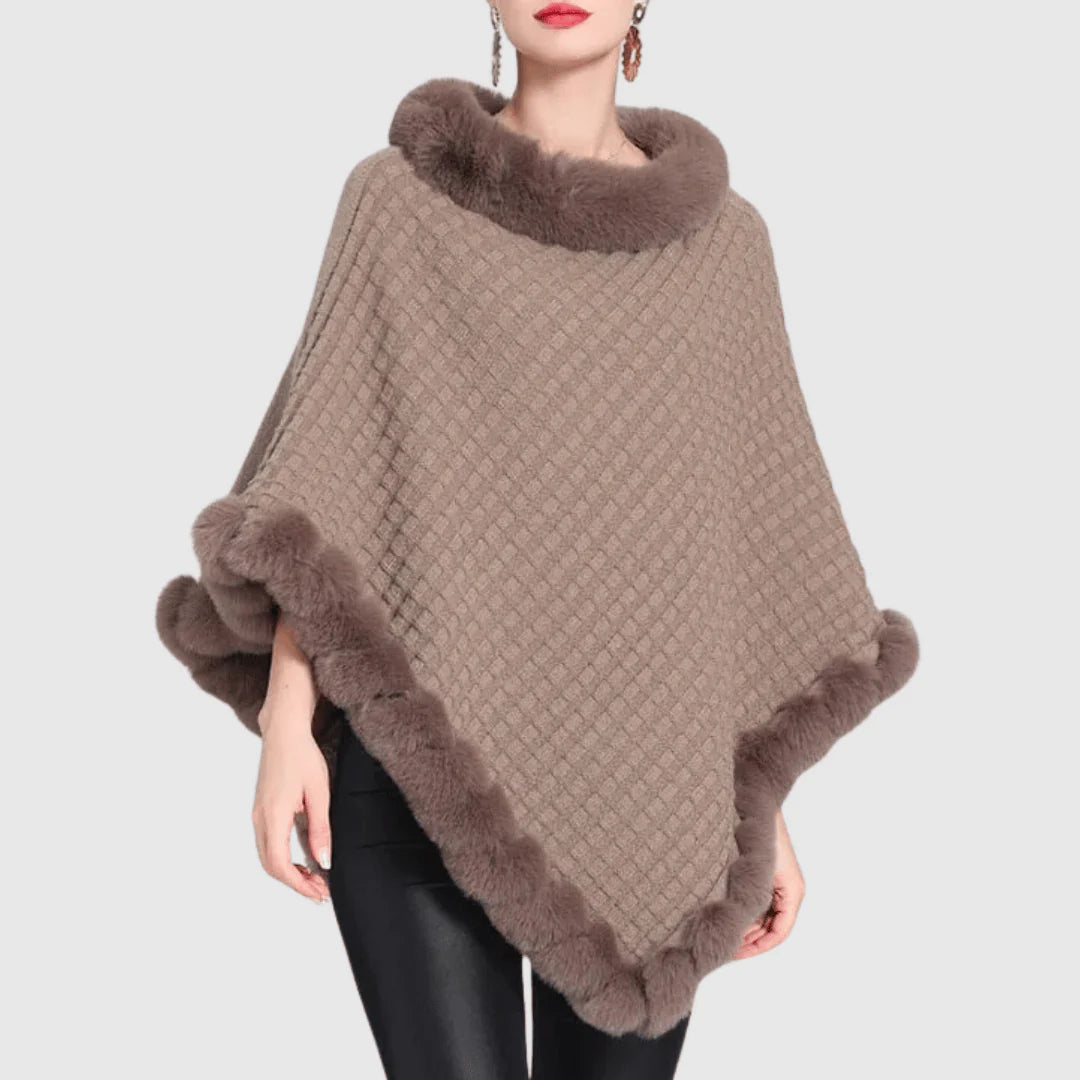 Charlotte Fur-Accented Poncho Sweater