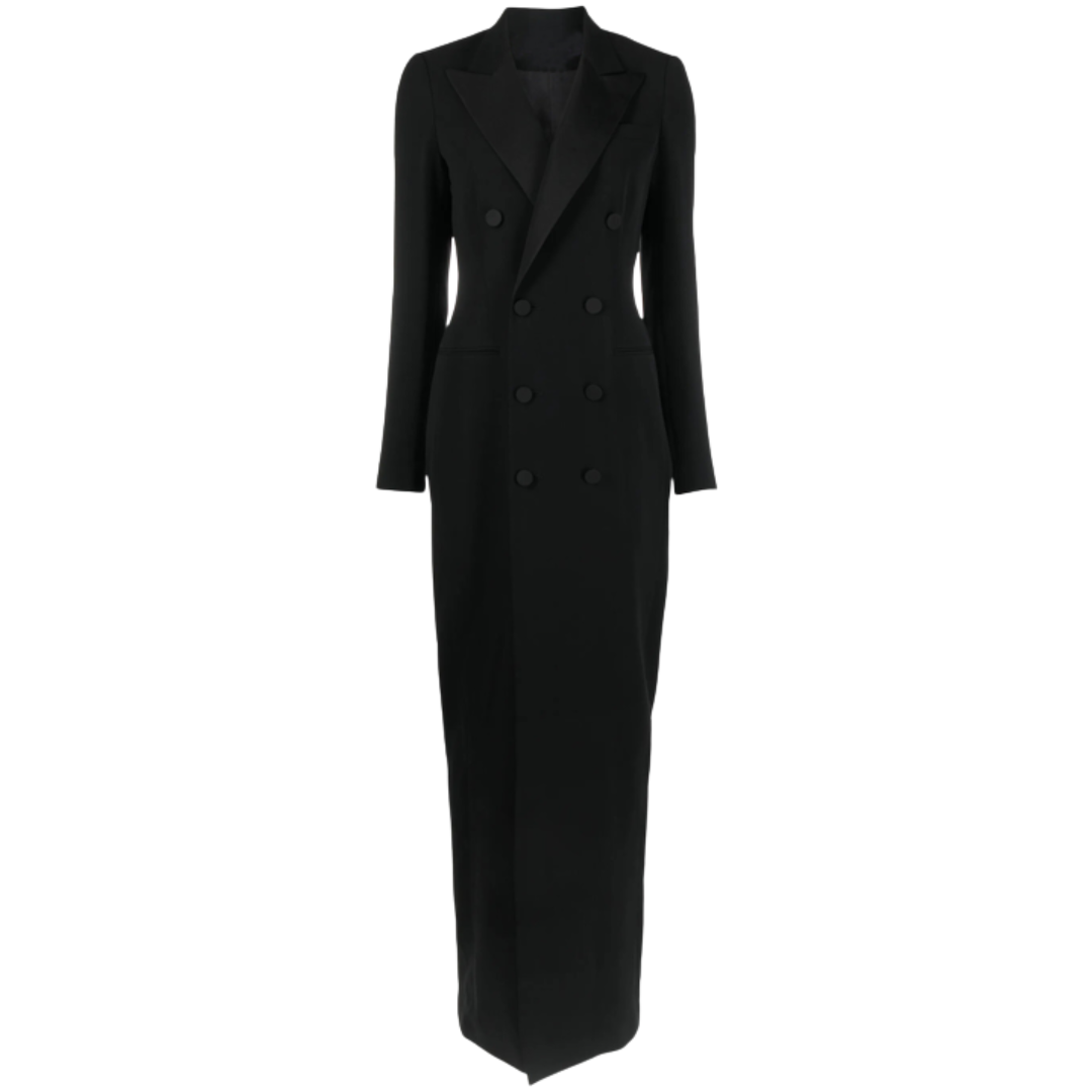 LS | Women’s Elegant Lapel Front-Slit Blazer Gown