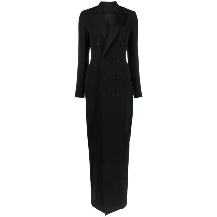 LS | Women’s Elegant Lapel Front-Slit Blazer Gown