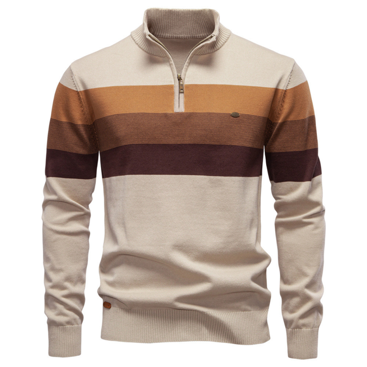 Men’s Striped Cotton Quarter-Zip Pullover Lion Style