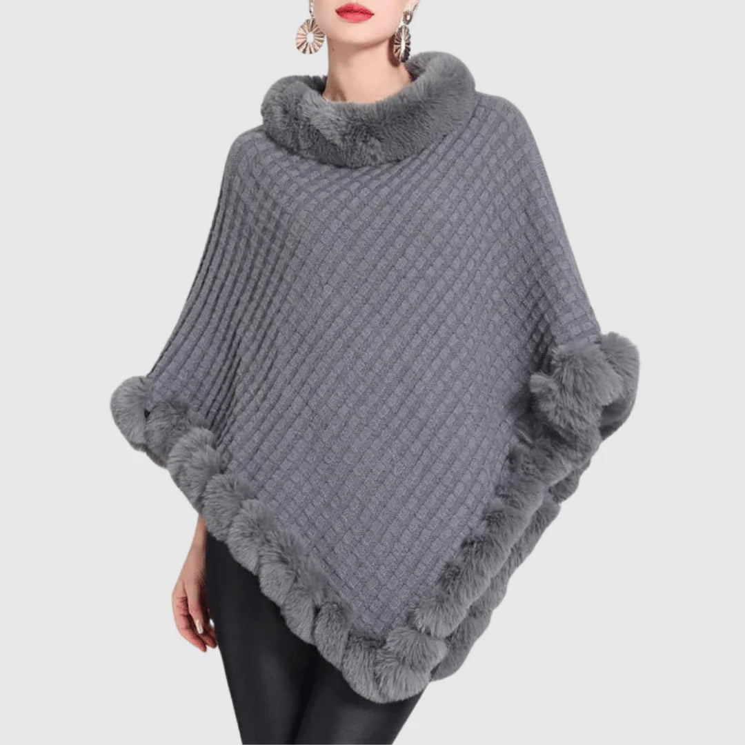 Charlotte Fur-Accented Poncho Sweater