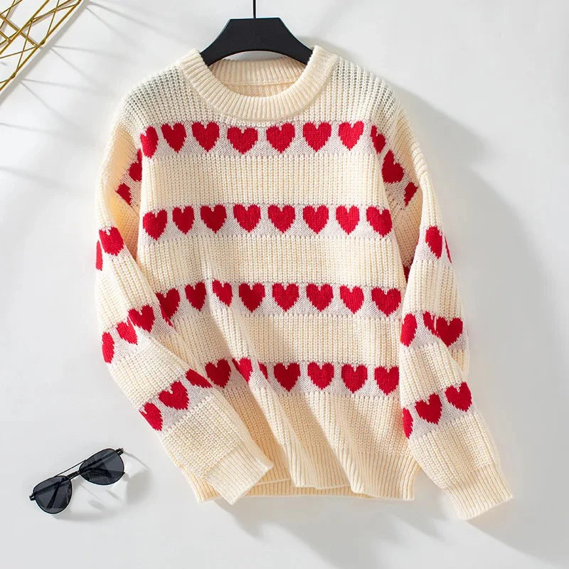 Heart Stripe Knit Sweater