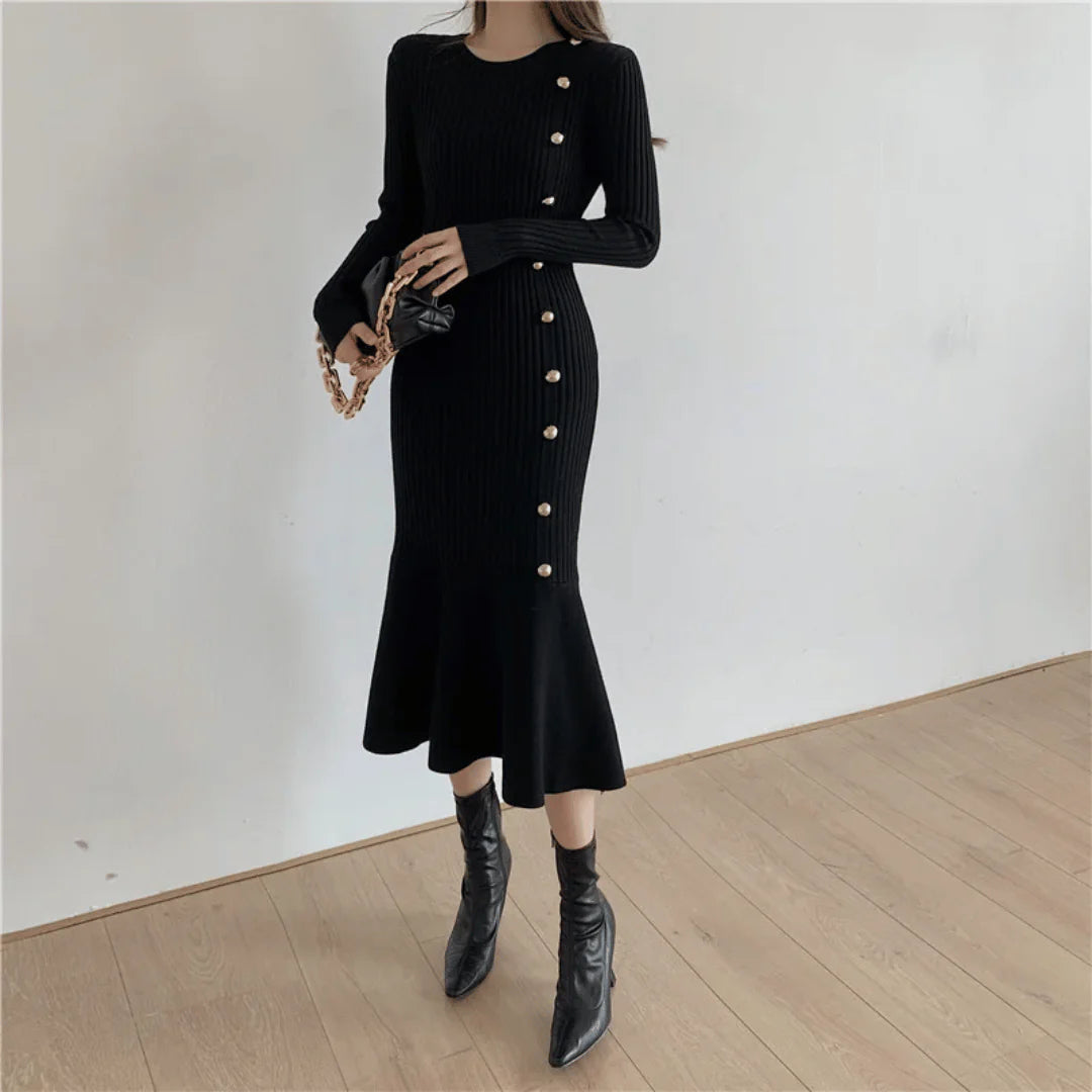 Evelyn Ribbed Knit Button Dress