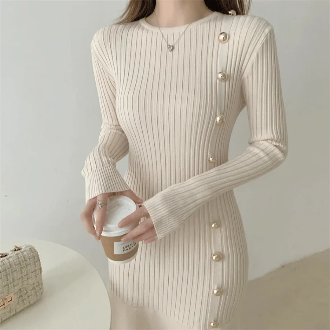 Evelyn Ribbed Knit Button Dress