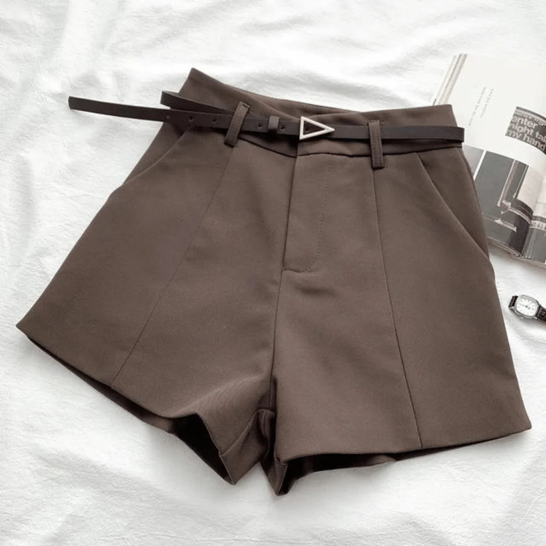 Olivia High-Waist Belted Tailored Shorts