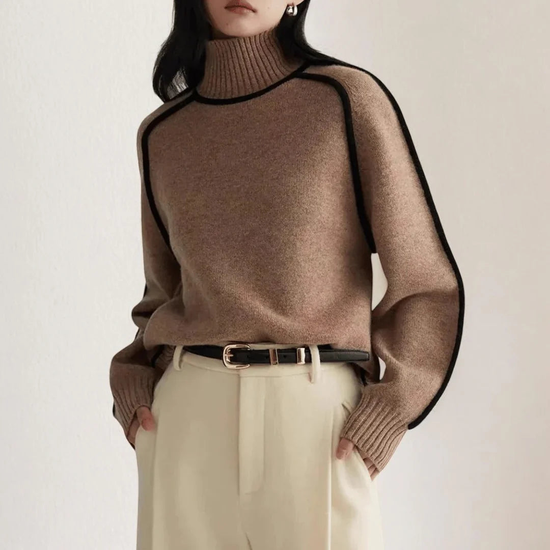 Mira Two-Tone Knit Turtleneck