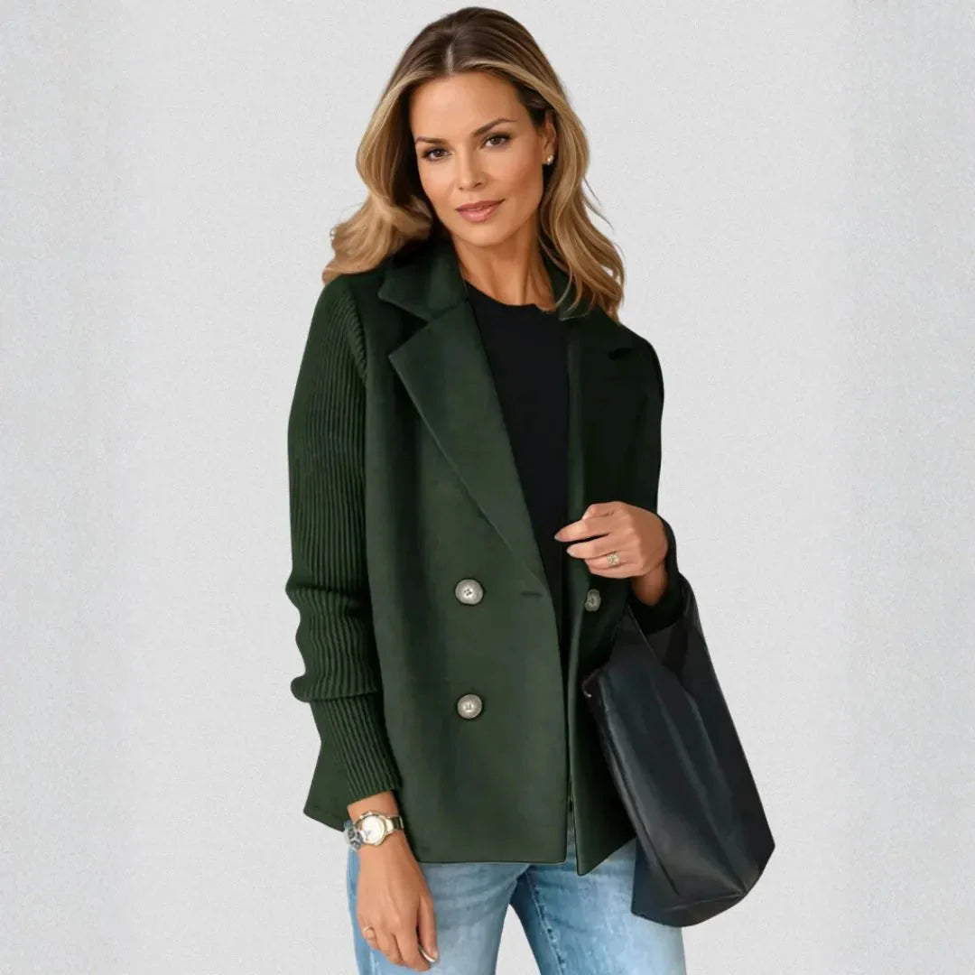 Averie Women’s Rib-Sleeve Double-Breasted Sweater Blazer