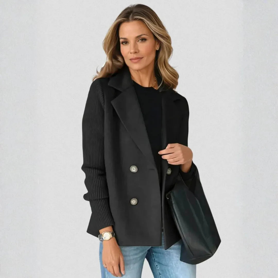 Averie Women’s Rib-Sleeve Double-Breasted Sweater Blazer