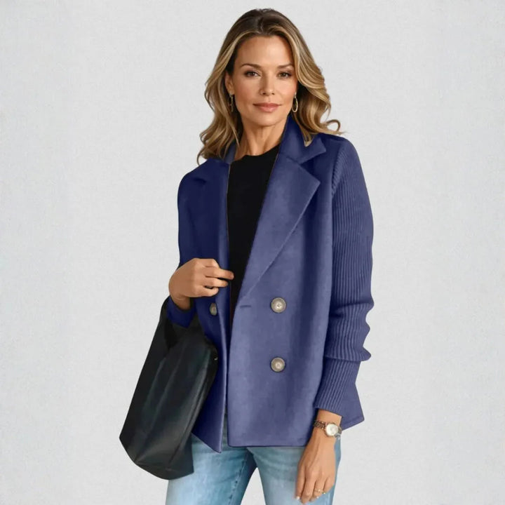 Averie Women’s Rib-Sleeve Double-Breasted Sweater Blazer