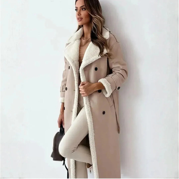 Belle Long Faux-Shearling Double-Breasted Coat