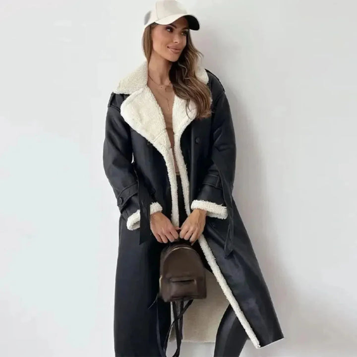 Belle Long Faux-Shearling Double-Breasted Coat