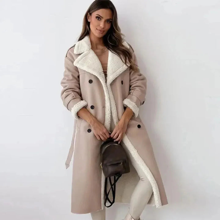Belle Long Faux-Shearling Double-Breasted Coat