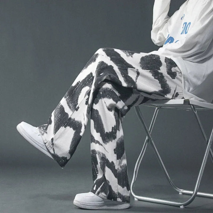 Cloud Swirl Wide-Leg Denim Pants