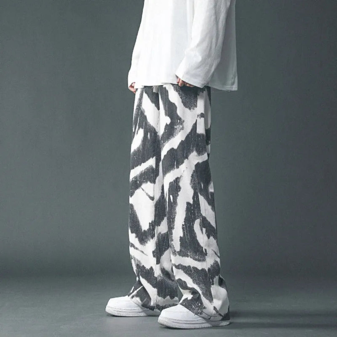 Cloud Swirl Wide-Leg Denim Pants