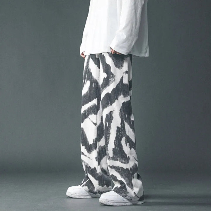 Cloud Swirl Wide-Leg Denim Pants