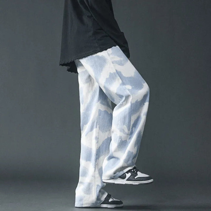Cloud Swirl Wide-Leg Denim Pants