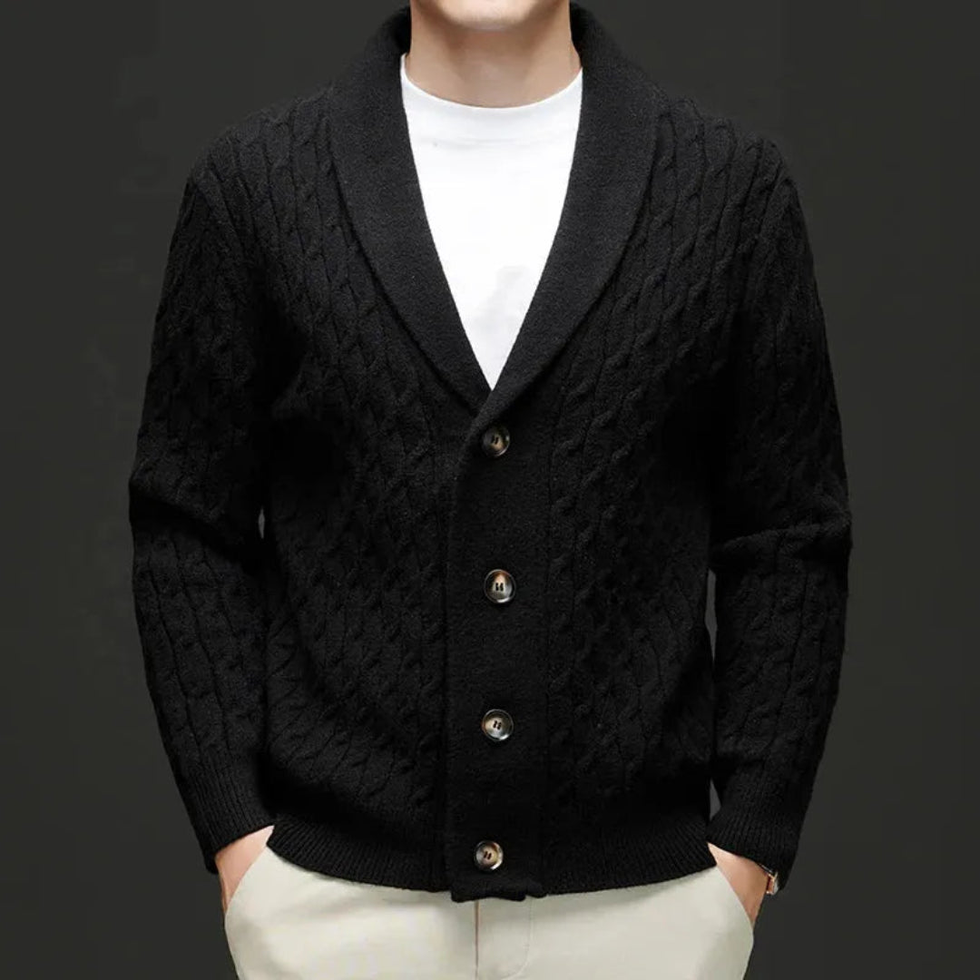 Derek Shawl Collar Cable Knit Cardigan
