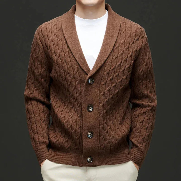 Derek Shawl Collar Cable Knit Cardigan